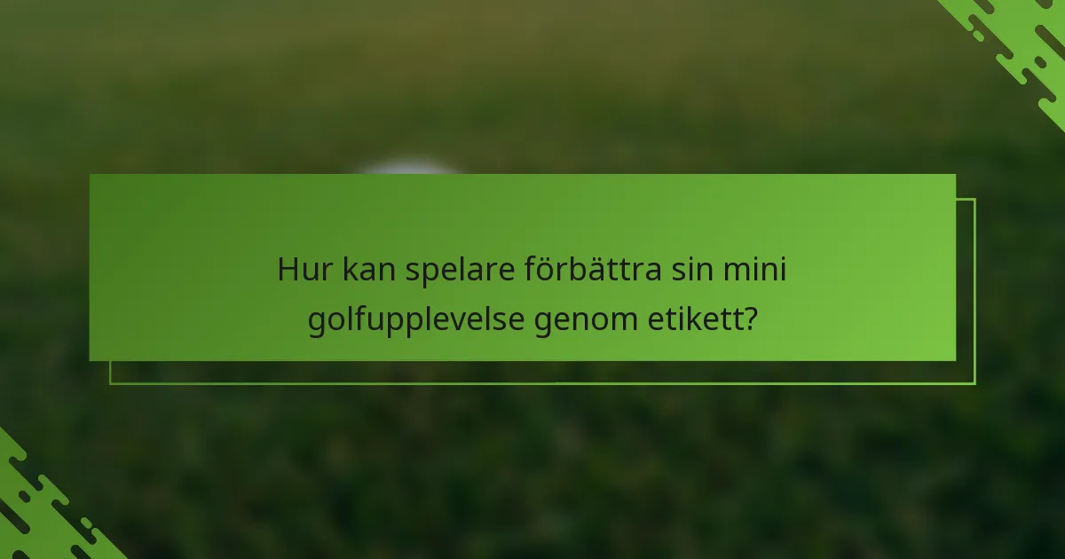 Hur kan spelare förbättra sin mini golfupplevelse genom etikett?